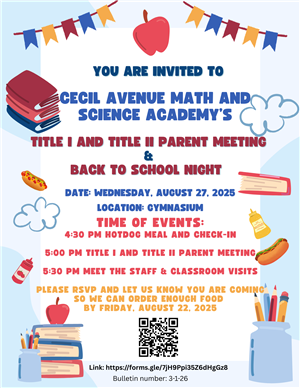 Back to School Night 8/27/25 Starting at 4:30